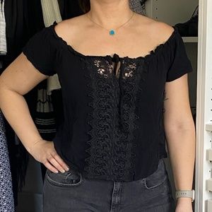 Black Cropped Flowy Top